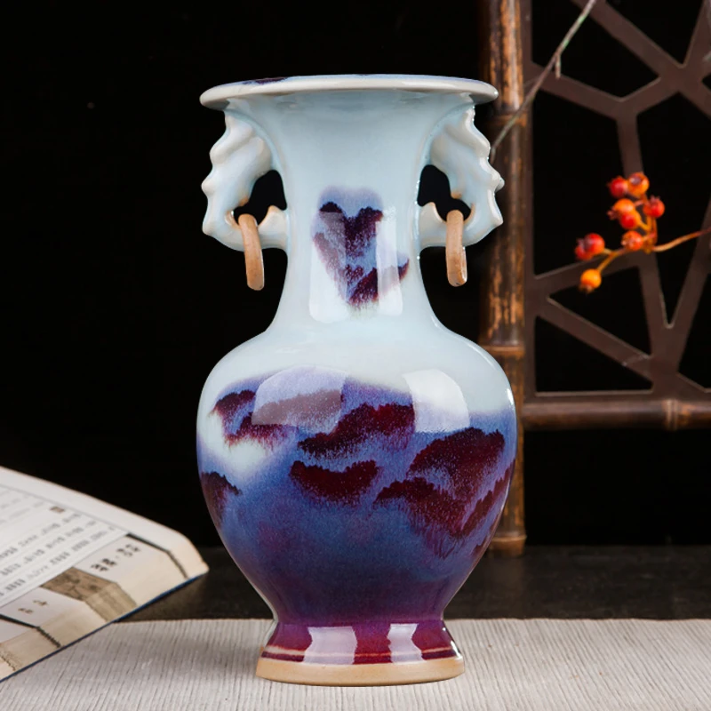 景德镇陶瓷花瓶摆件客厅插花器仿古窑变钧瓷家居饰品办公室工艺品