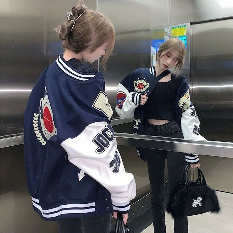 棒球服女2023年新款拼接字母学院风显瘦百搭宽松刺绣女外套ins潮