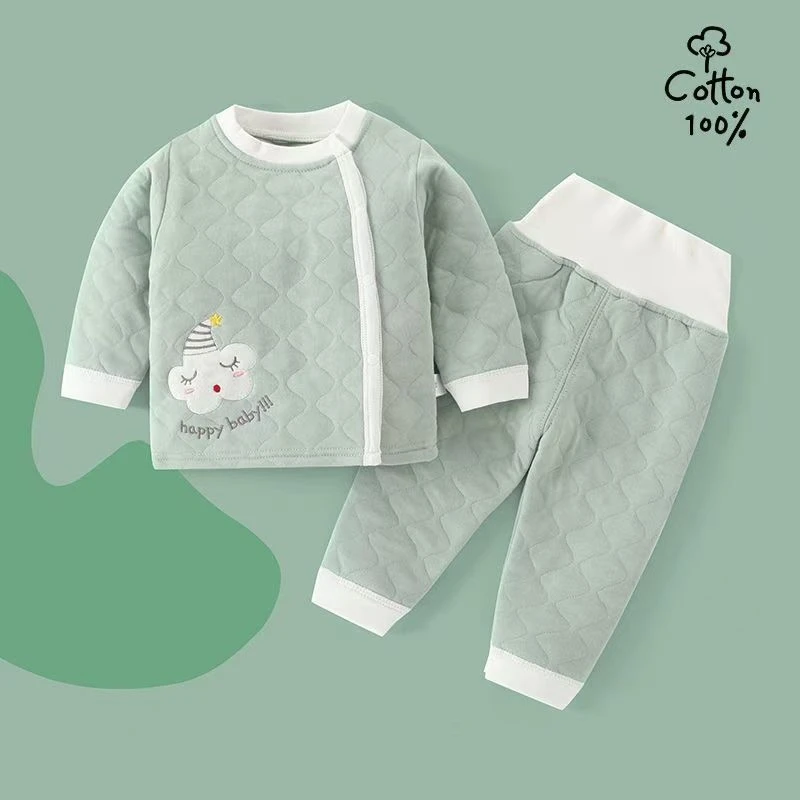 婴儿新生儿冬季衣服套装纯棉高腰护肚加厚夹棉宝宝儿童分体秋衣裤