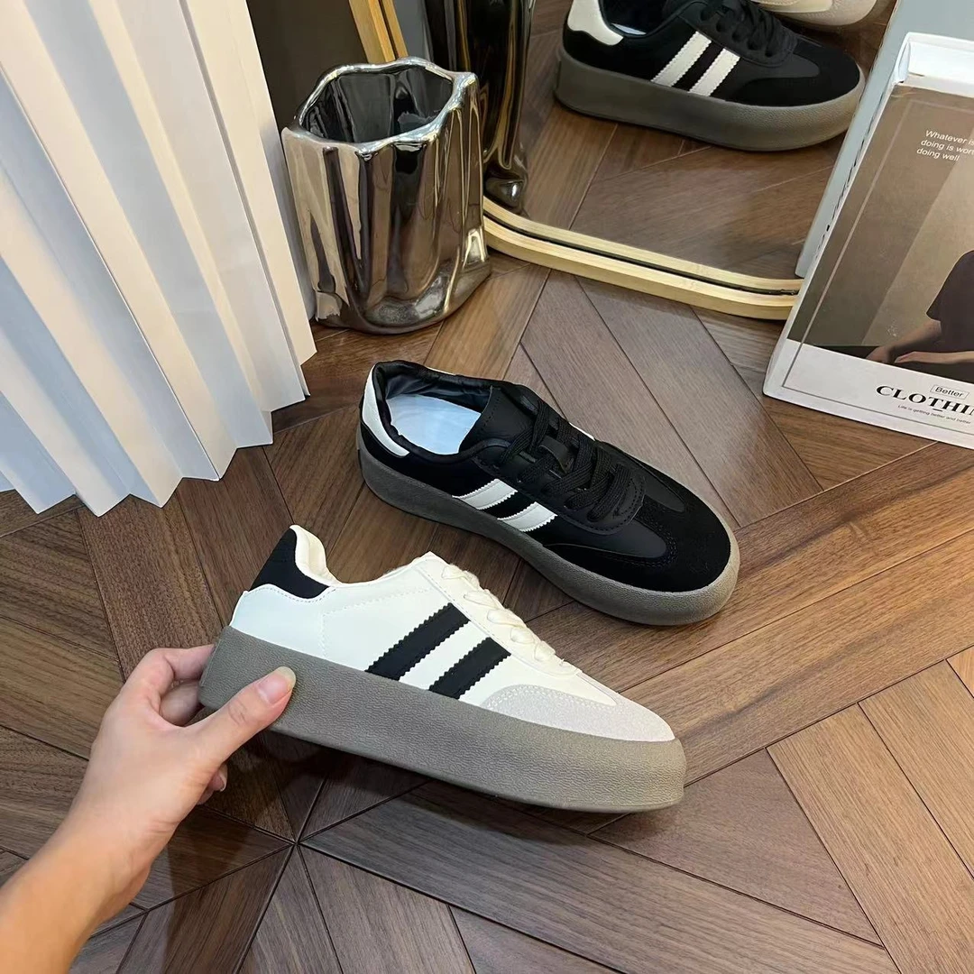 新款百搭德迅鞋复古厚底板鞋小白鞋休闲时尚运动风板鞋女软底春季