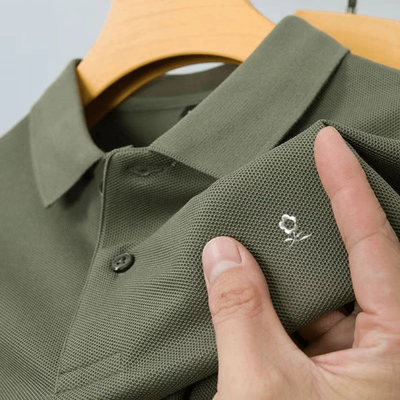 夏季大牌高档中年男士休闲刺绣纯棉短袖翻领T恤上衣男帅气有型