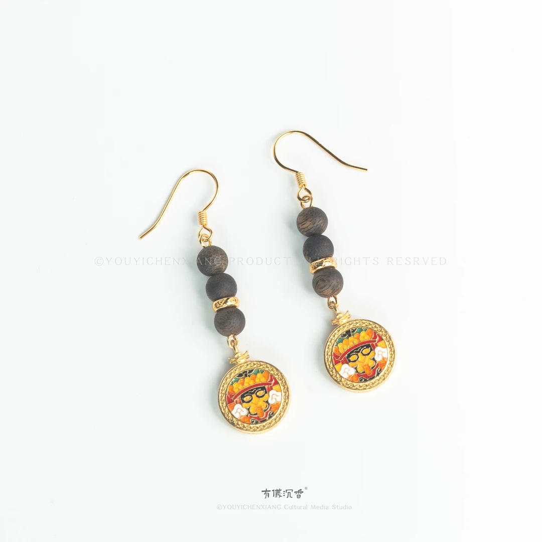 沉香海南沉香耳环设计款烧蓝扎基娘娘款