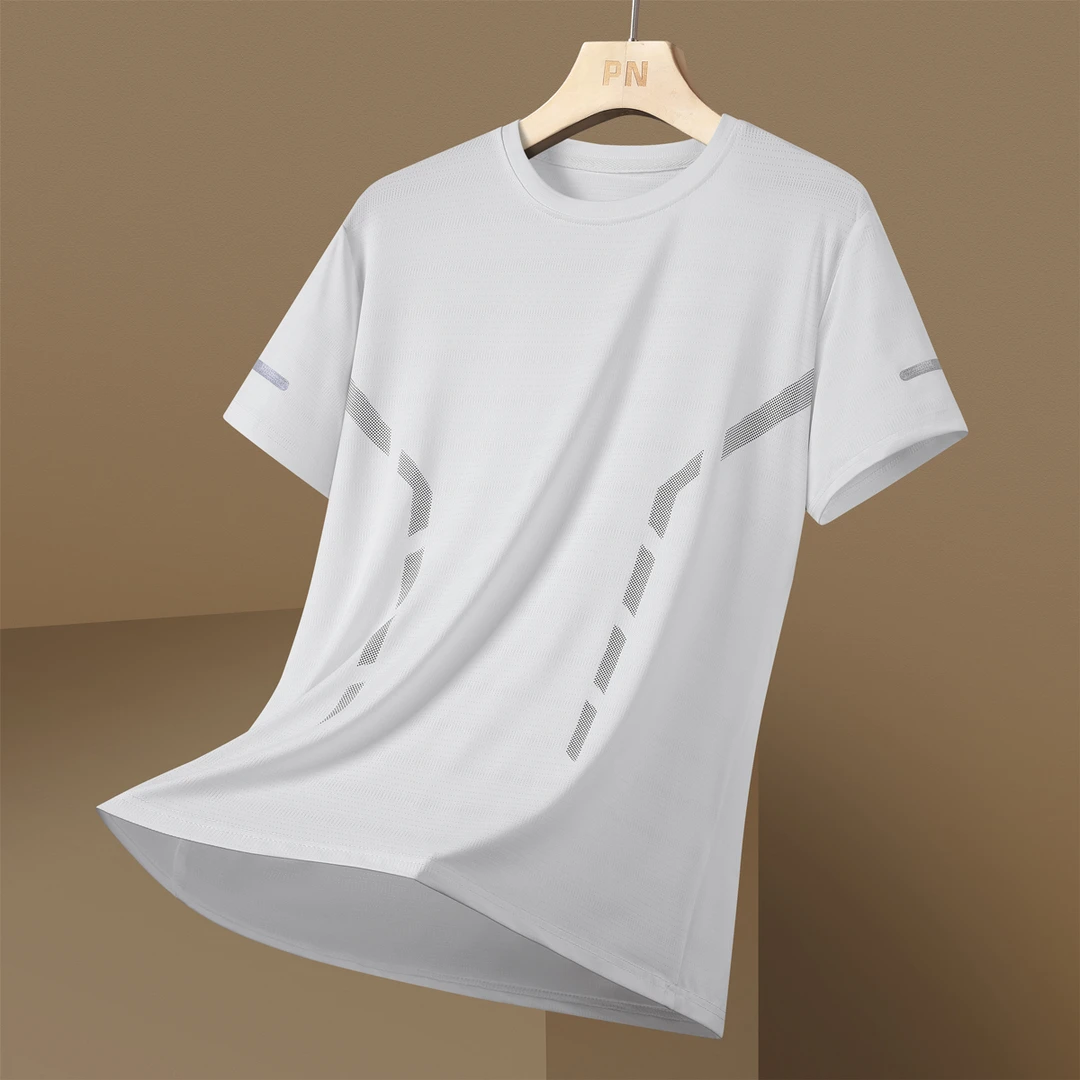 夏季冰丝t恤男圆领速干衣短袖薄款透气半袖大码上衣男士运动宽松