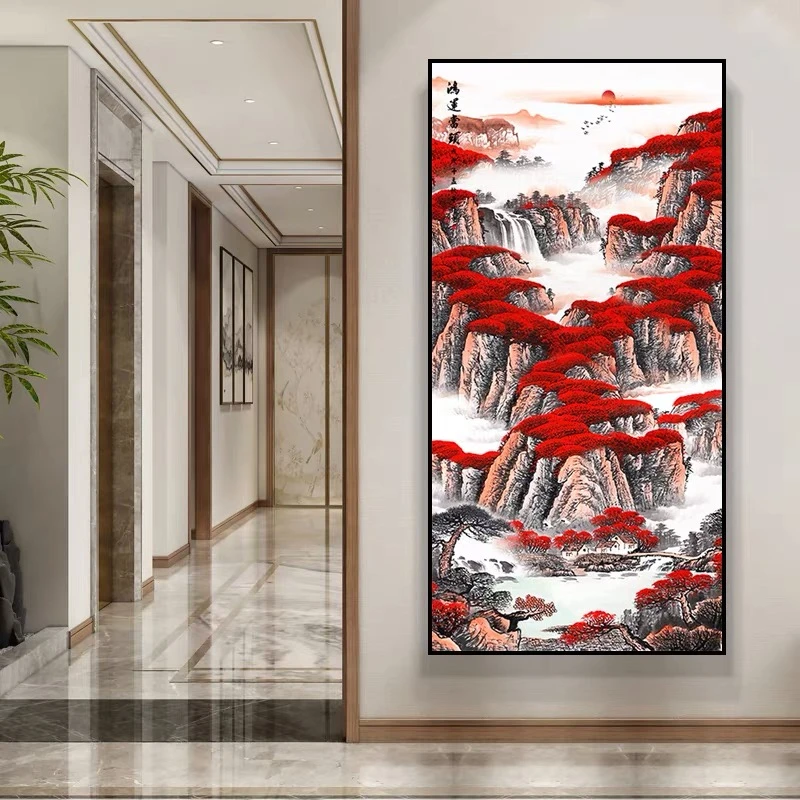 挂画风景画入户山水壁画竖版卧室挂画走廊画优质年轻人新中式玄关