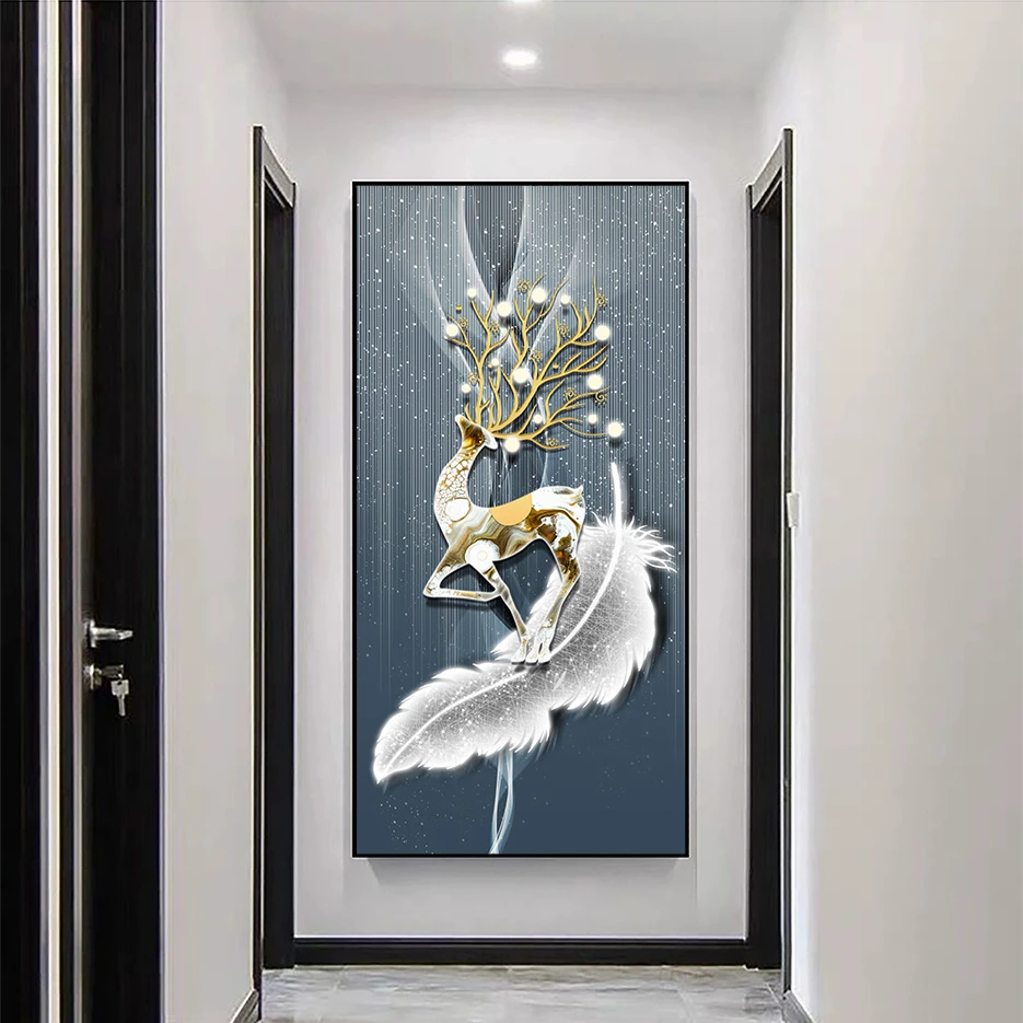 【福禄长久】装饰画高级感现代简约过道挂画竖版壁画铝合金画框画