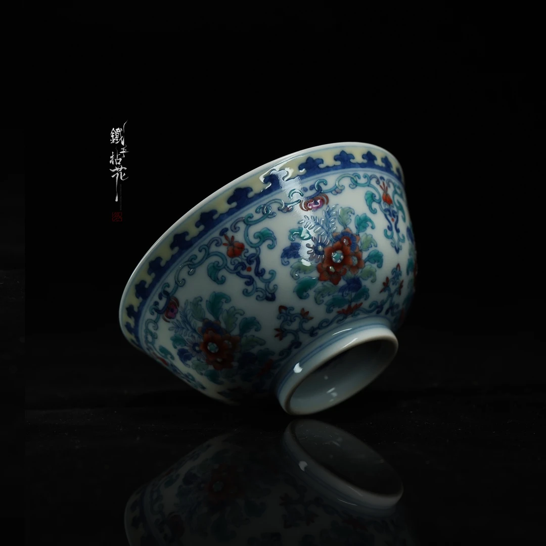 铁手拈花.斗彩贯套折枝并蒂繁花似锦盏-手工手绘景德镇陶瓷主人杯