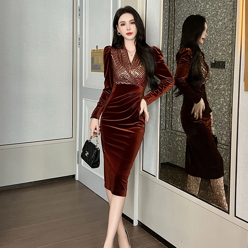 21081法式女神时尚气质设计感轻熟名媛宴会连衣裙