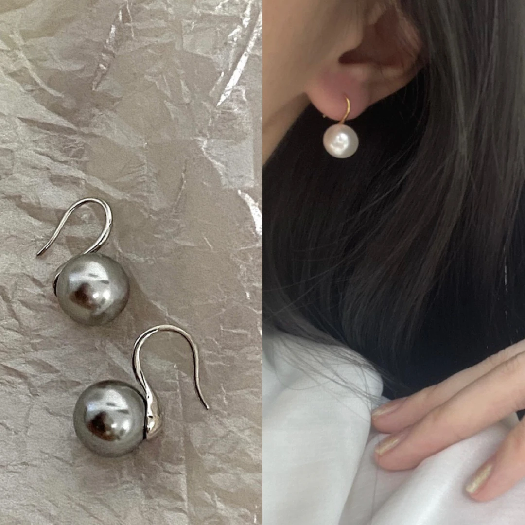 非金属耳饰 真多麻灰色白色高跟鞋耳环施家珠子S925纯银镀金耳钩