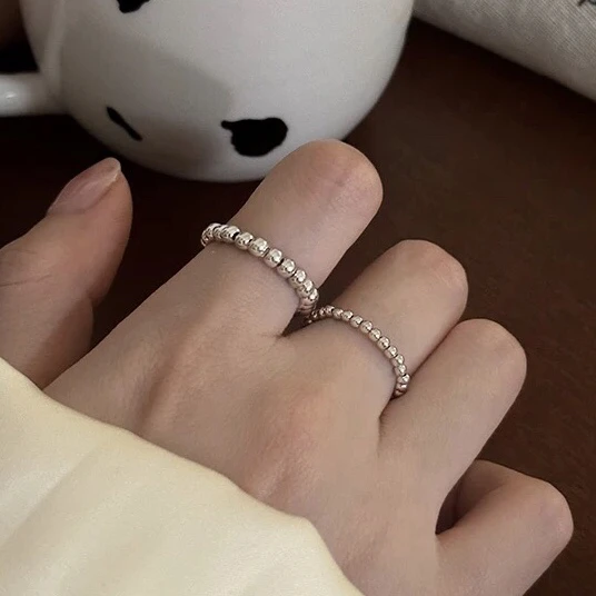 925银戒指 925纯银圆珠戒指女轻奢小众食指戒指环男简约高级尾戒