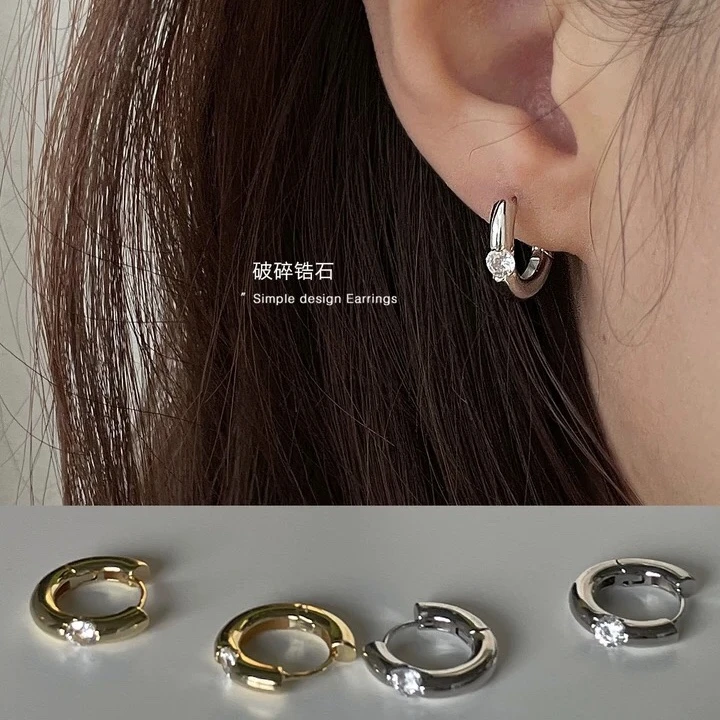 铜合金耳饰 925银耳针耳环小众高级锆石耳钉气质精致简约耳圈耳扣