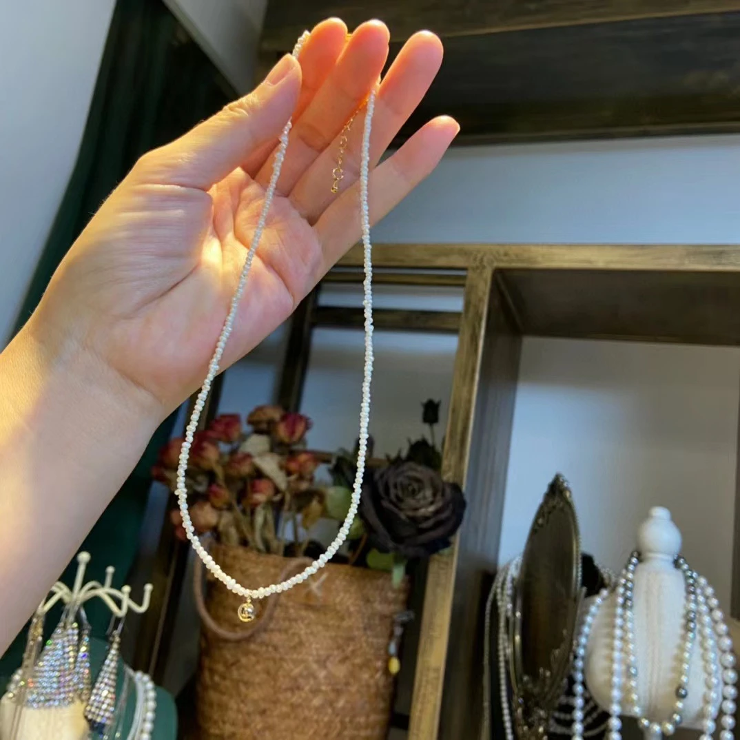 非金属项链 钟楚曦同款Choker天然baby珠复古小金豆项链小米珠