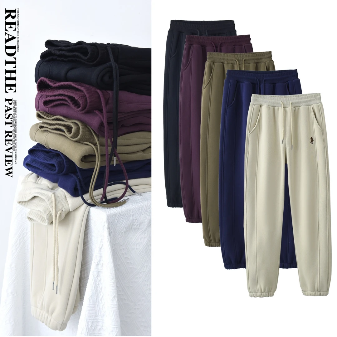 【战马撸猫裤】加绒宽松百搭纯色抽绳秋冬季保暖加厚大码情侣裤休闲