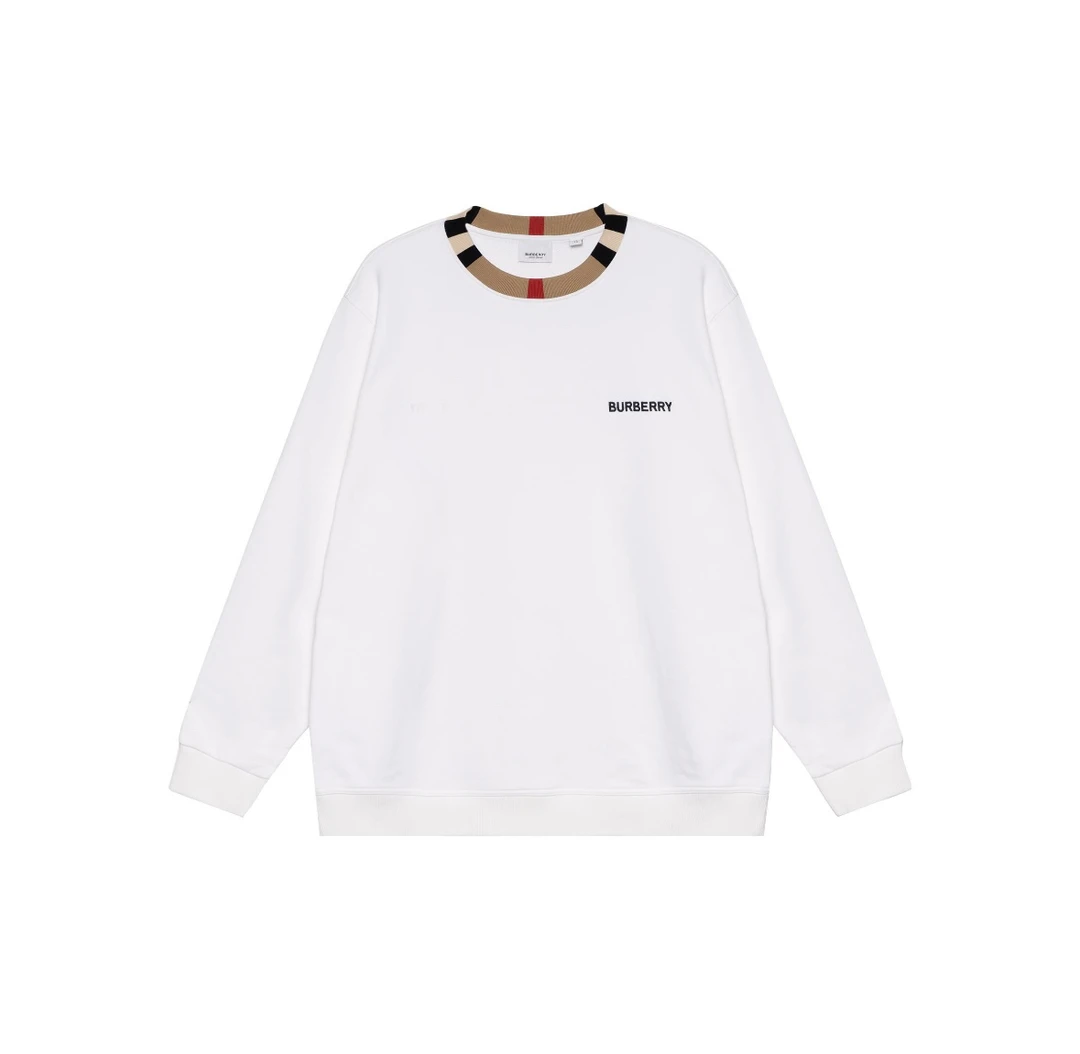 全新未使用 BURBERRY/博柏利 经典白色格纹领宽松时尚休闲卫衣