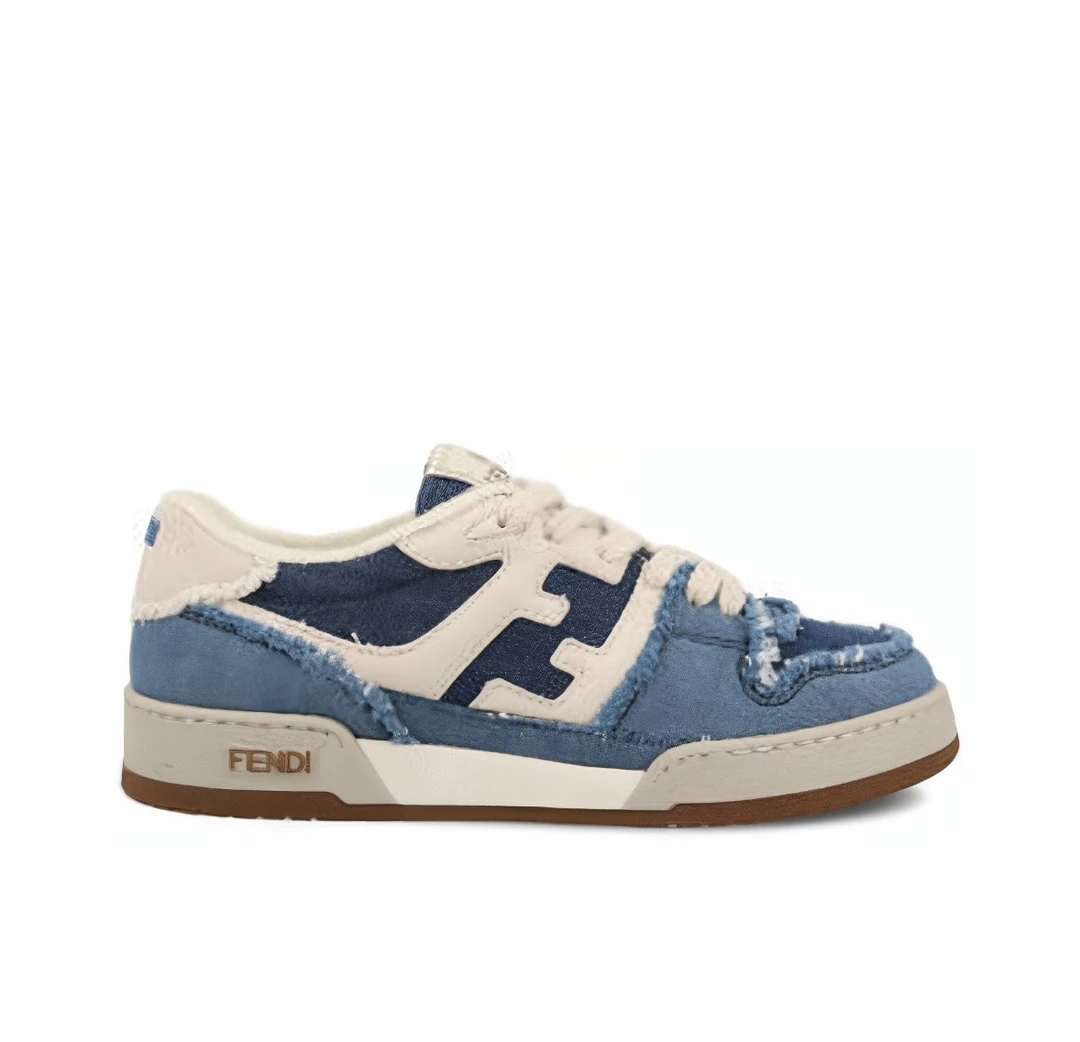 全新未使用 FENDI/芬迪 Match牛仔布拼接休闲低帮平底鞋运动鞋