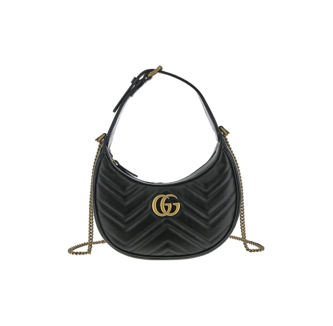 全新未使用 Gucci古驰黑色牛皮月亮包链条包单肩包女包