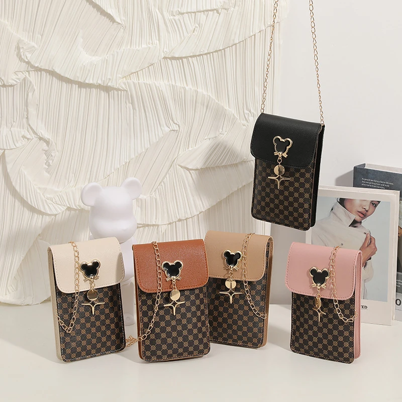 撞色链条零钱包斜挎包2023春夏迷你手机包韩版中长款钥匙包百搭