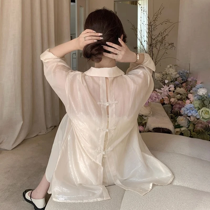 高级感防晒薄款衬衫女夏季2023新款外搭复古时尚洋气长袖衬衣上衣