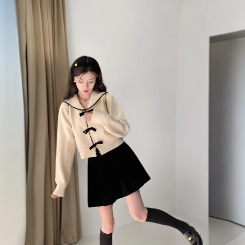 海军领复古设计感套头毛衣女甜美百搭秋冬装减龄百搭长袖针织小衫