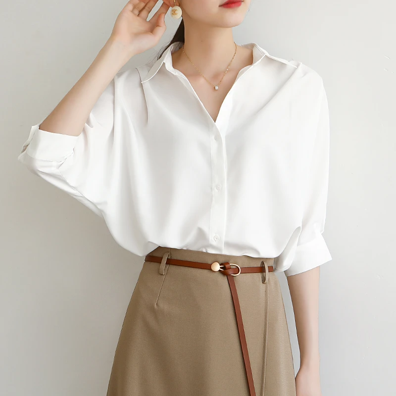 灯笼袖白色雪纺衬衫女夏季2025新款宽松通勤显瘦抗皱上衣潮女款