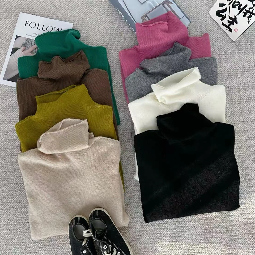 ［家淇定制］全羊毛新款韩版百搭修身时尚堆堆领针织打底上衣 51088