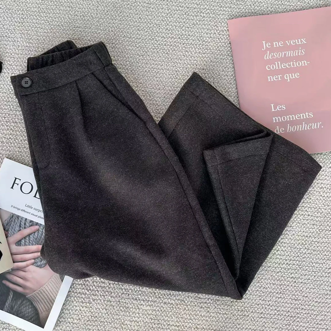 ［家淇定制］新款高腰百搭修身时尚后松紧直筒阔腿八分休闲裤 51110