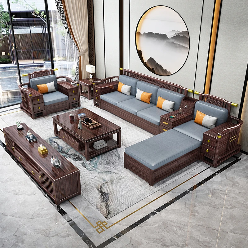 工厂直销乌金木新中式实木沙发客厅小户型简约禅意储物木质家用
