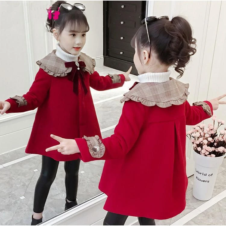 女童呢子外套2023新款中长款秋冬款潮韩版加厚中大儿童洋气呢大衣