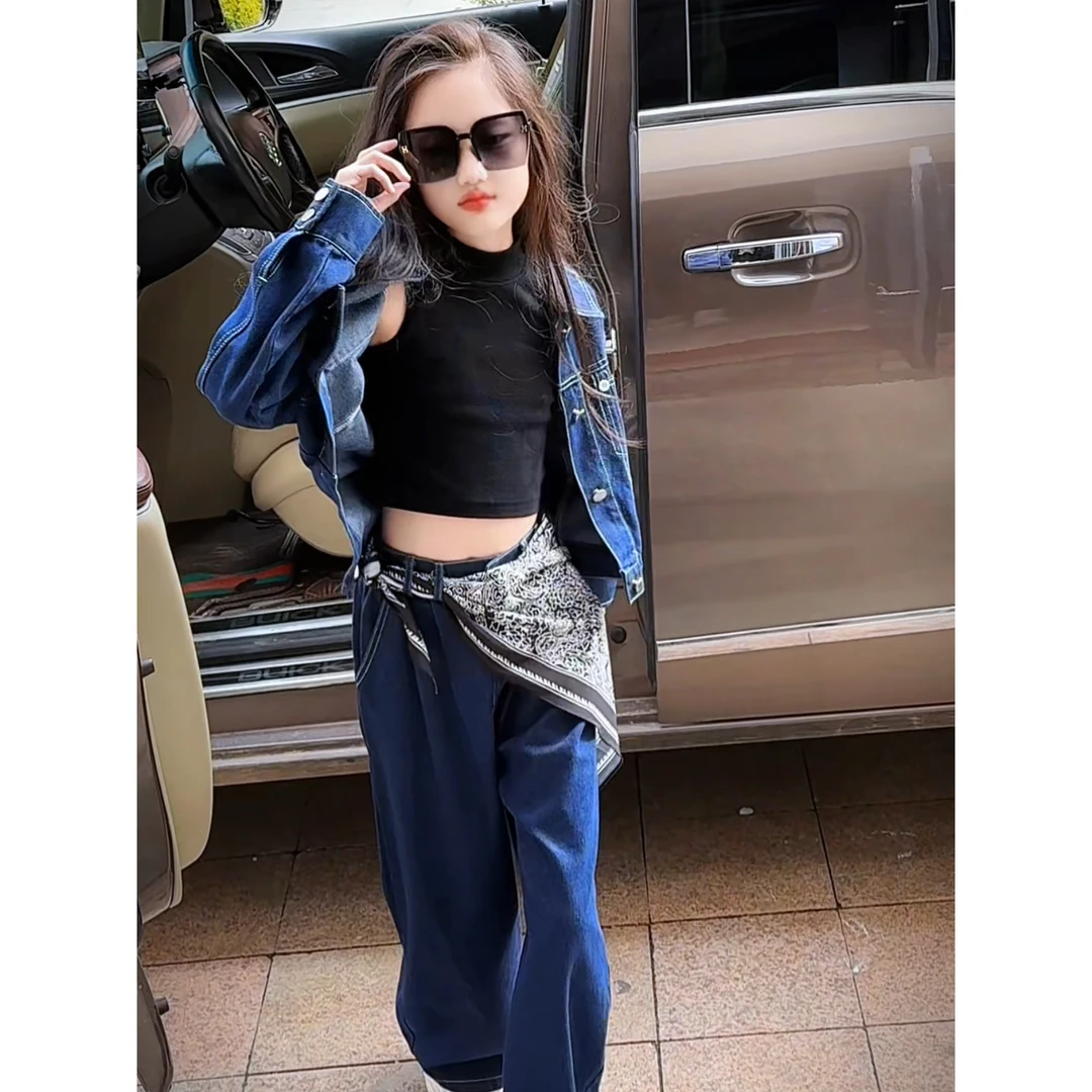 女童牛仔套装2025新款秋装儿童时髦两件套女孩大童洋气网红衣服