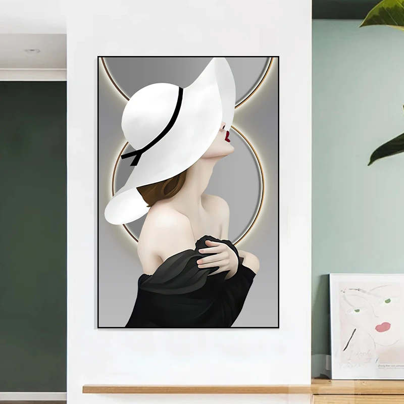 艺术人物美女装饰画贴纸自粘玄关背景墙现代客厅过道走廊壁纸贴画