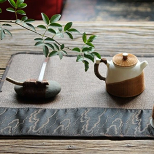 【细物专属】香云纱台湾精编茶席1.2m 茶具配件小茶席中式咖色茶席