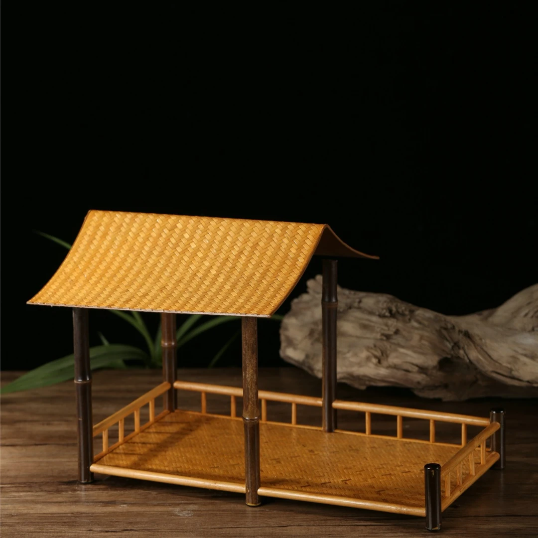 屋檐紫竹单层置物架-台 手工新中式复古竹编双层置物架屋檐晾杯架