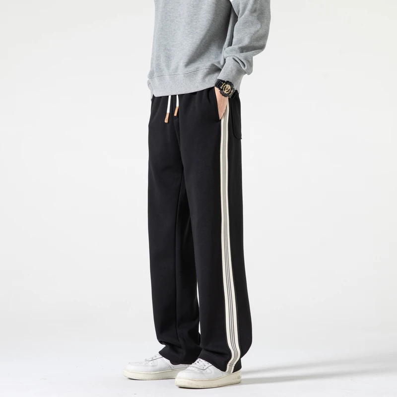 原创设计侧边织带条纹拼接休闲百搭长裤宽松直筒潮牌卫裤