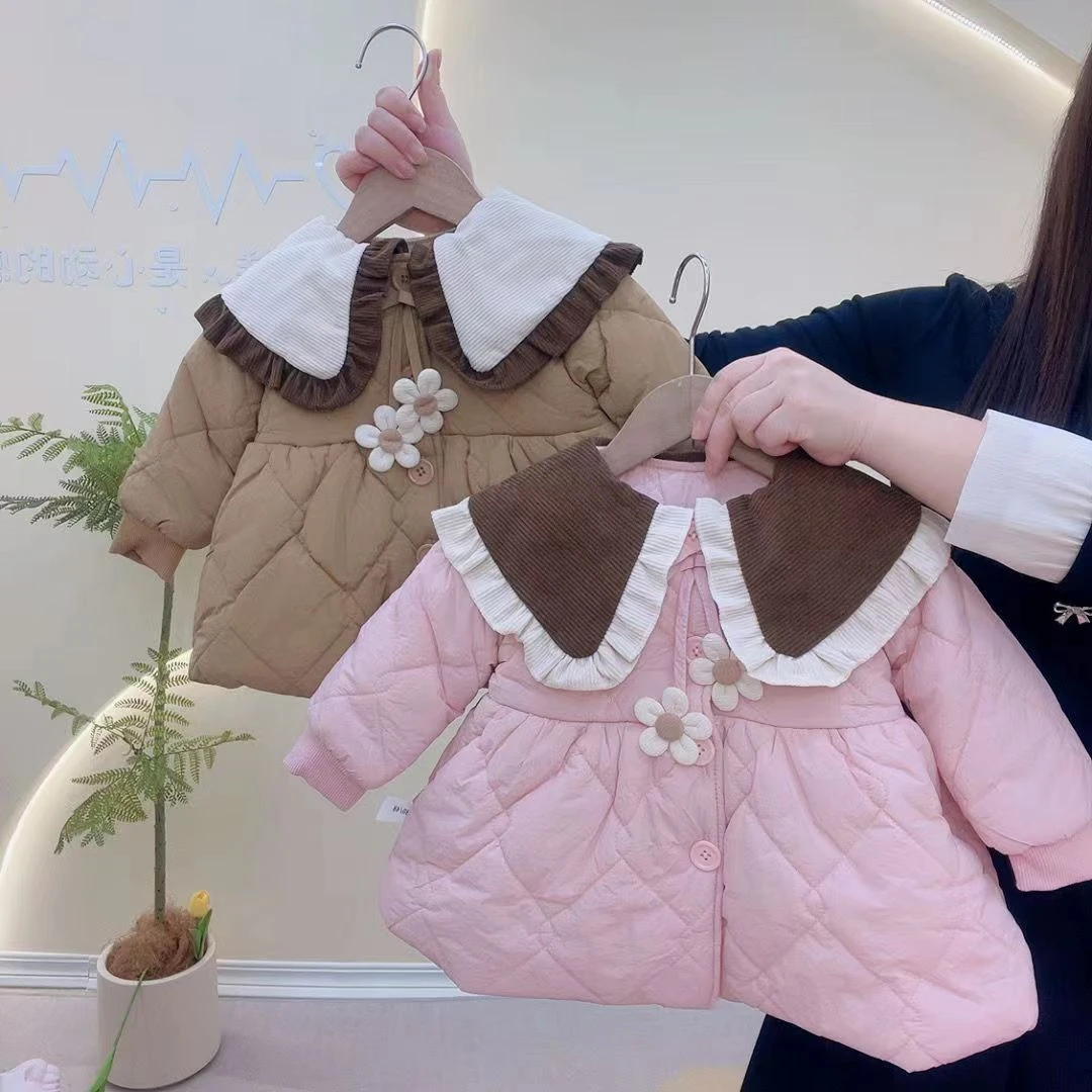 【艺小可】儿童秋冬加绒加厚上衣外套女童花朵棉服洋气