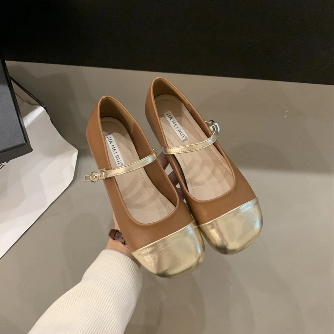 【断码清仓】小香风拼色玛丽珍鞋女复古文艺圆头浅口单鞋女平底