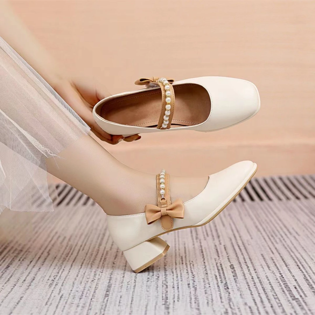 撤柜女鞋春秋浅口中跟单鞋气质百搭粗跟时尚皮鞋（按主播提示下单）