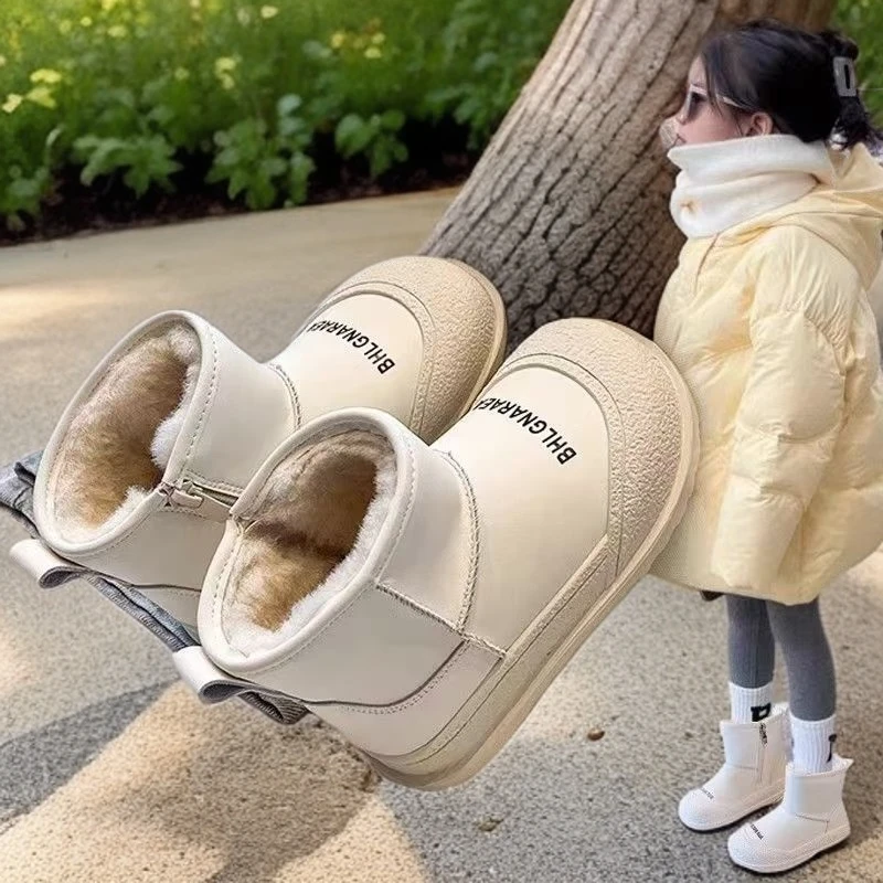 撤柜女童雪地靴2024新款冬季加绒加厚皮毛棉鞋儿童女宝短靴中大童