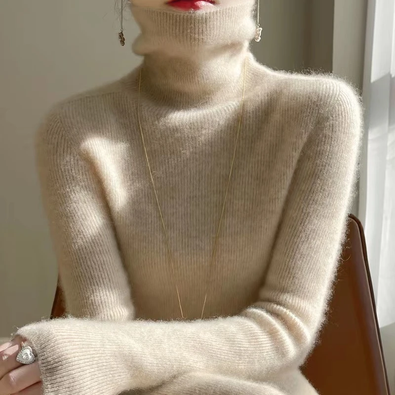 一线成衣堆堆领100%纯羊毛衫春冬高领针织衫堆堆领百搭打底衫针织