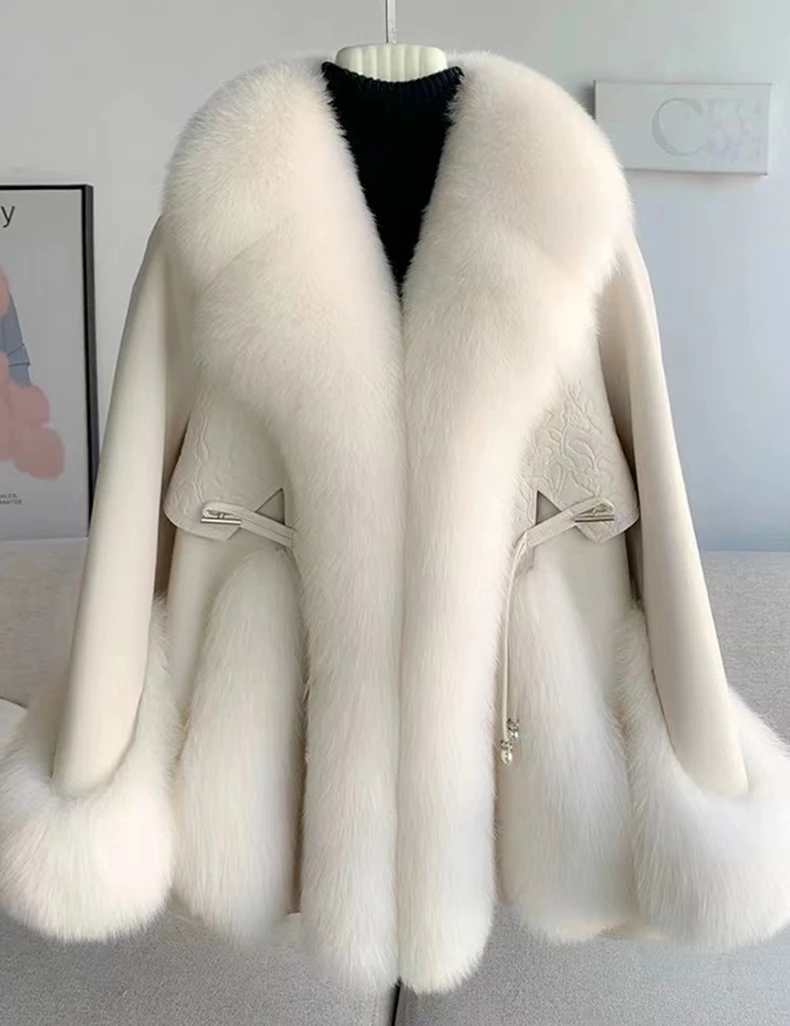 2024冬季新款加厚整皮狐狸毛皮草女中长款绵羊皮内胆鹅绒保暖外套