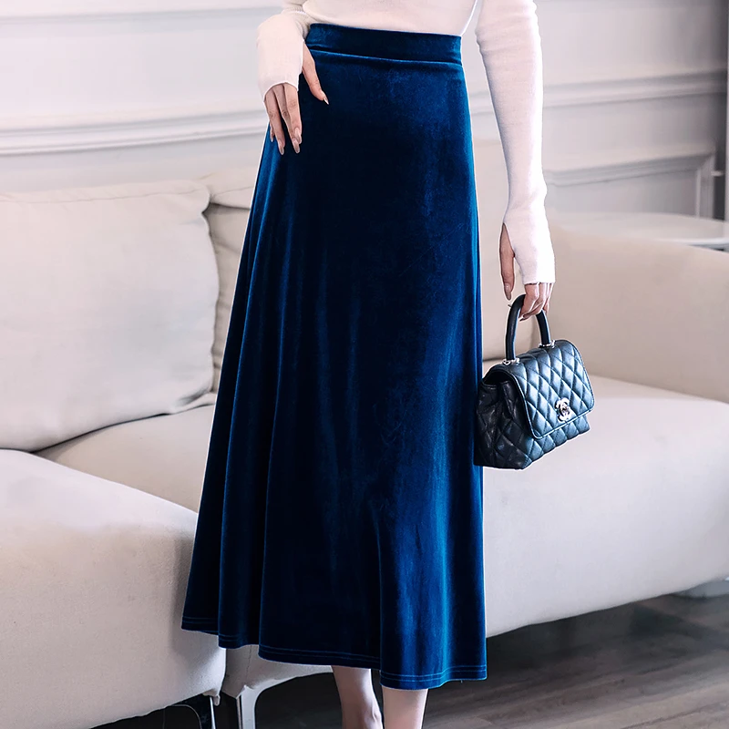 灰色爆款金丝绒百褶裙2024冬裙高腰大摆裙显瘦秋冬裙子中长半身裙