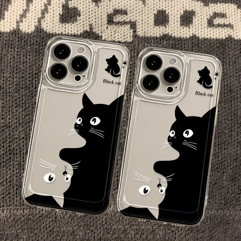 黑白猫咪苹果小米oppovivo华为适用iPhone13/14/15手机壳12情侣