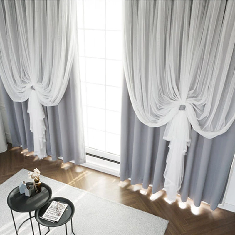 双层窗帘窗纱成品公主风客厅卧室全遮光网红镂空星星窗帘布免打孔