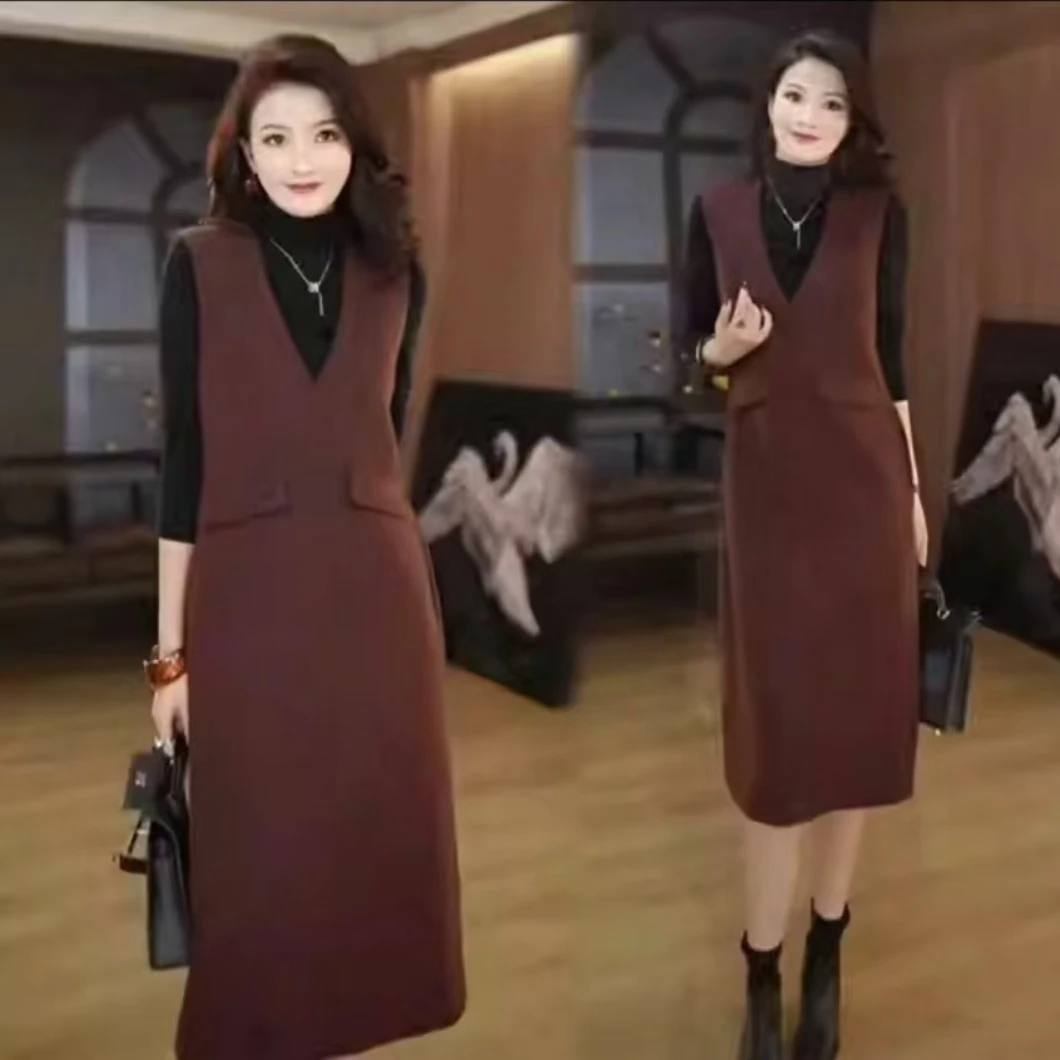 2025秋季新款时髦洋气中长款显瘦半高领打底衫背心裙两件套套装