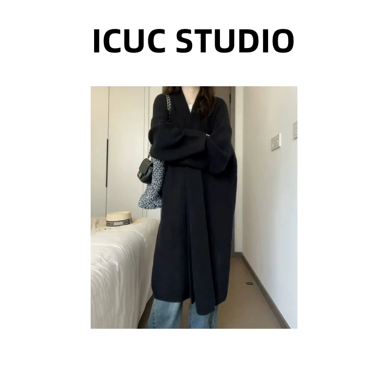ICUC定制-【慵懒风毛衣针织开衫】秋冬新款宽松中长款外套0006