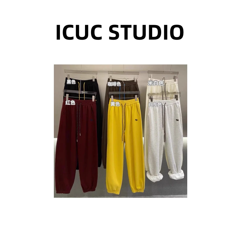 ICUC定制-【小马刺绣松紧收脚休闲裤】秋冬新款宽松百搭卫裤2879