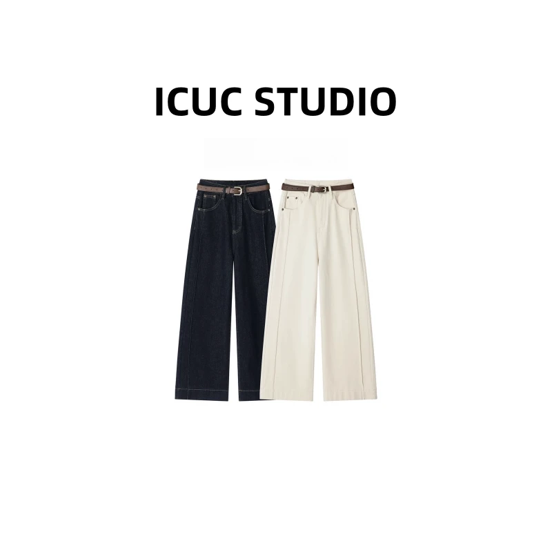 ICUC定制-【气质减龄加绒牛仔直筒裤】秋冬新款显瘦百搭阔腿裤8225