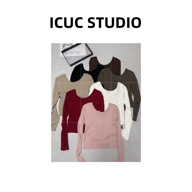 ICUC定制-【正肩V领长袖打底】秋季新款洋气显瘦T恤X6907