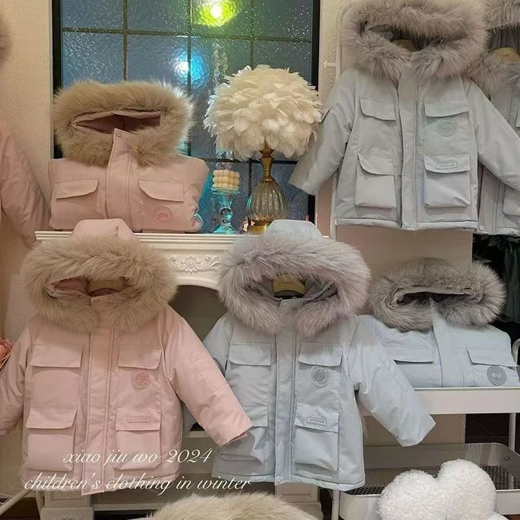 童装男女童夹棉保暖外套冬装洋气儿童加厚派克服宝宝棉衣中长款