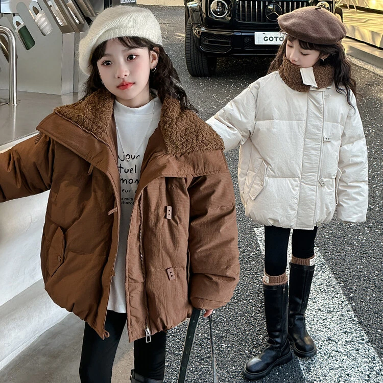 女童冬季外套2023新款中大童加厚保暖女孩棉衣手塞棉棉袄洋气上衣