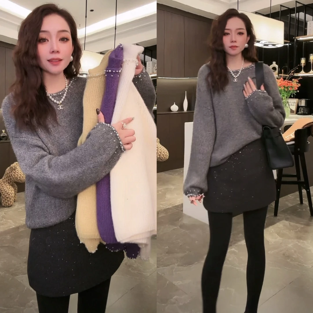 6316秋冬时尚百搭服装毛衣半身裙二件套网红显瘦流行高贵爆款减龄