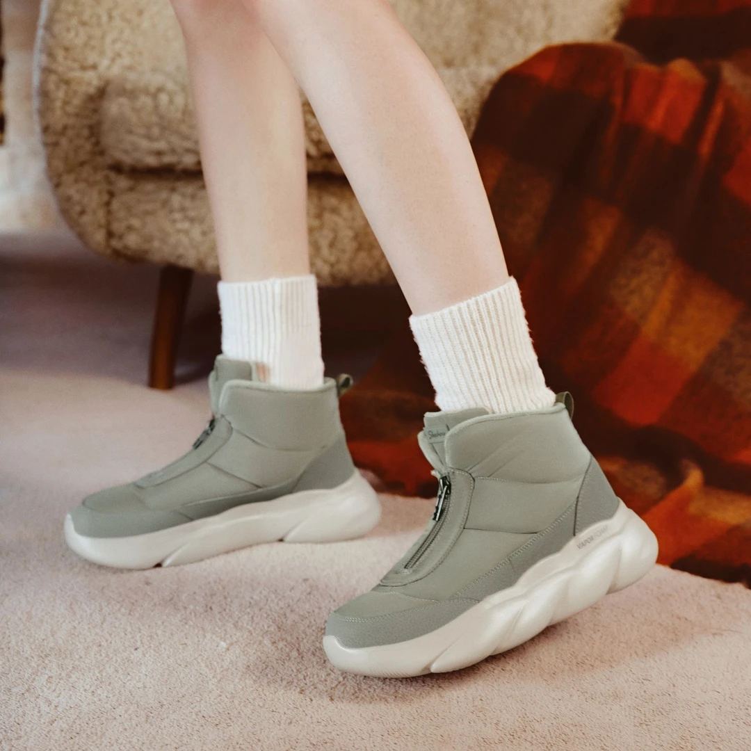 Skechers斯凯奇秋冬女雪地靴百搭厚底增高保暖冬靴缓震高帮靴加绒